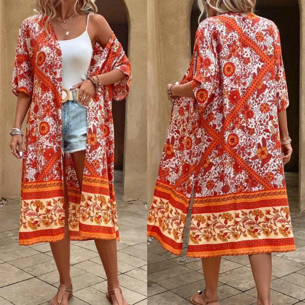 Emery Rose Shein • VCAY Floral Print Open Front Kimono Size 1XL